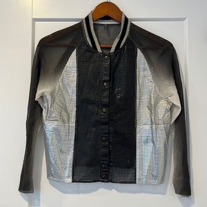 Aviu Metallic and Sheer Cropped Bomber Jacket